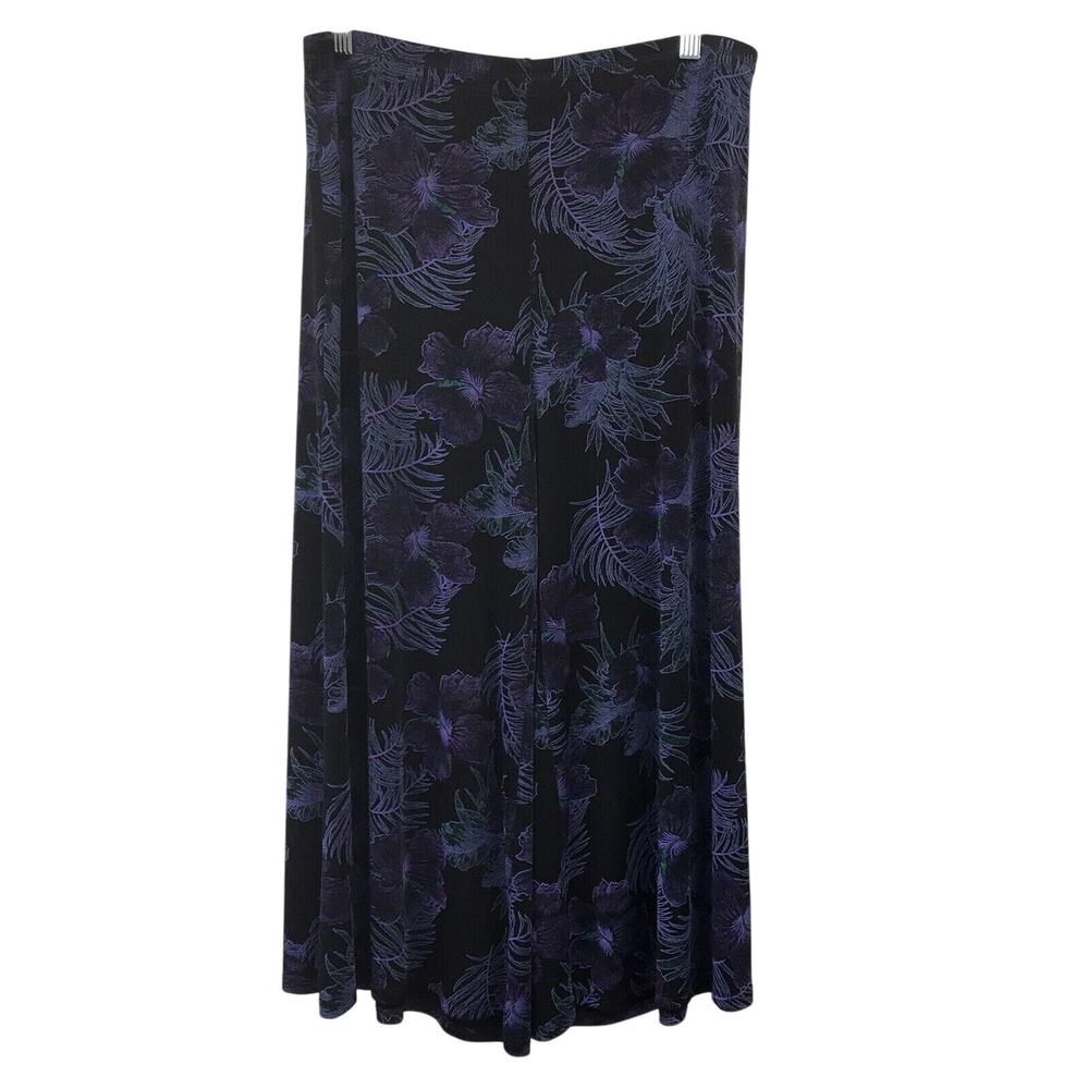 Renaissance Pants Women XL Wide Leg Stretchy Elastic Waist Hibiscus